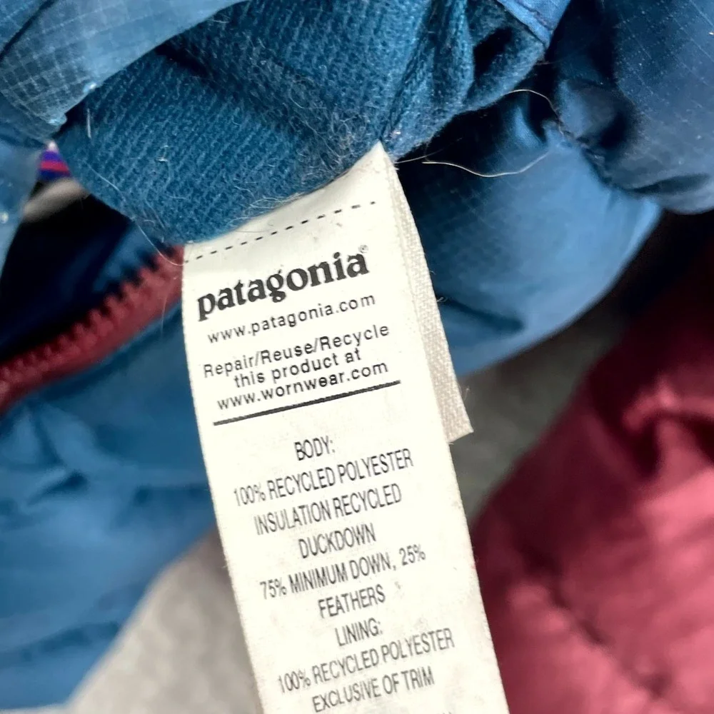Patagonia Reversible Down Sweater Hoody Jacket Girls 5-7 Puffer Windproof Travel